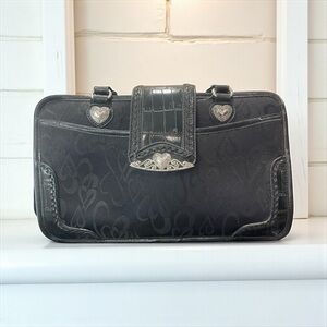 Vintage 2010 Brighton inspired Black Faux Leather Satchel Handbag heart hardware